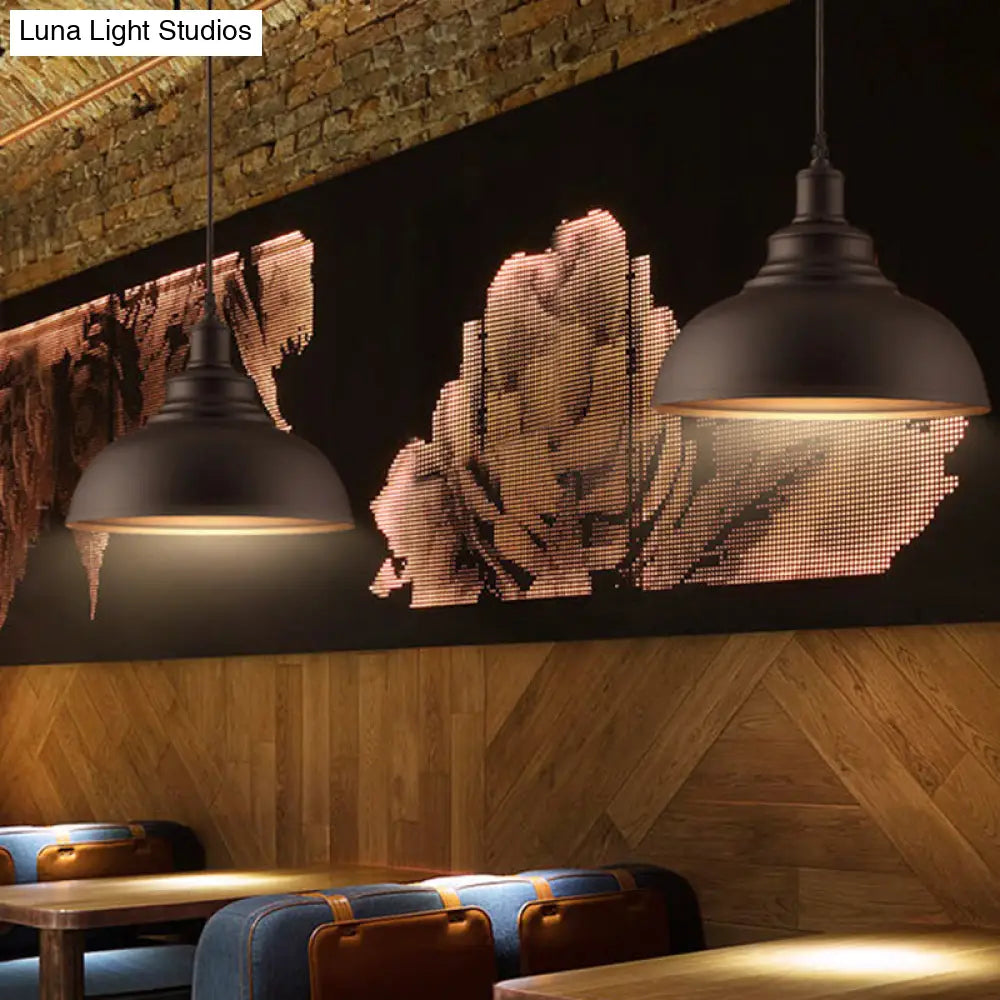 Vintage Metal Bowl Pendant Light With Painted Shade - Hanging Ceiling Fixture