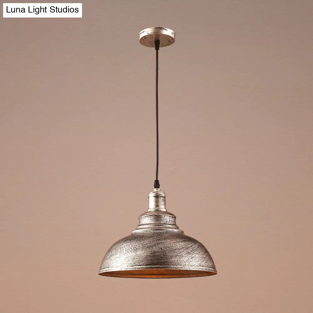 Vintage Metal Bowl Pendant Ceiling Light With Painted Shade - Elegant Hanging Fixture! Silver / 11.5
