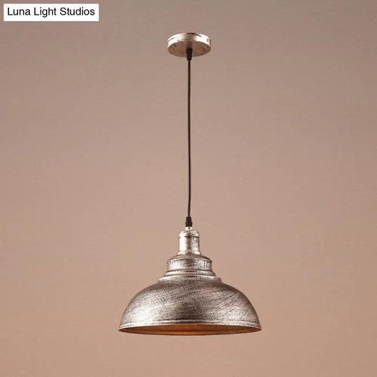 Vintage Metal Bowl Pendant Ceiling Light With Painted Shade - Elegant Hanging Fixture! Silver / 11.5