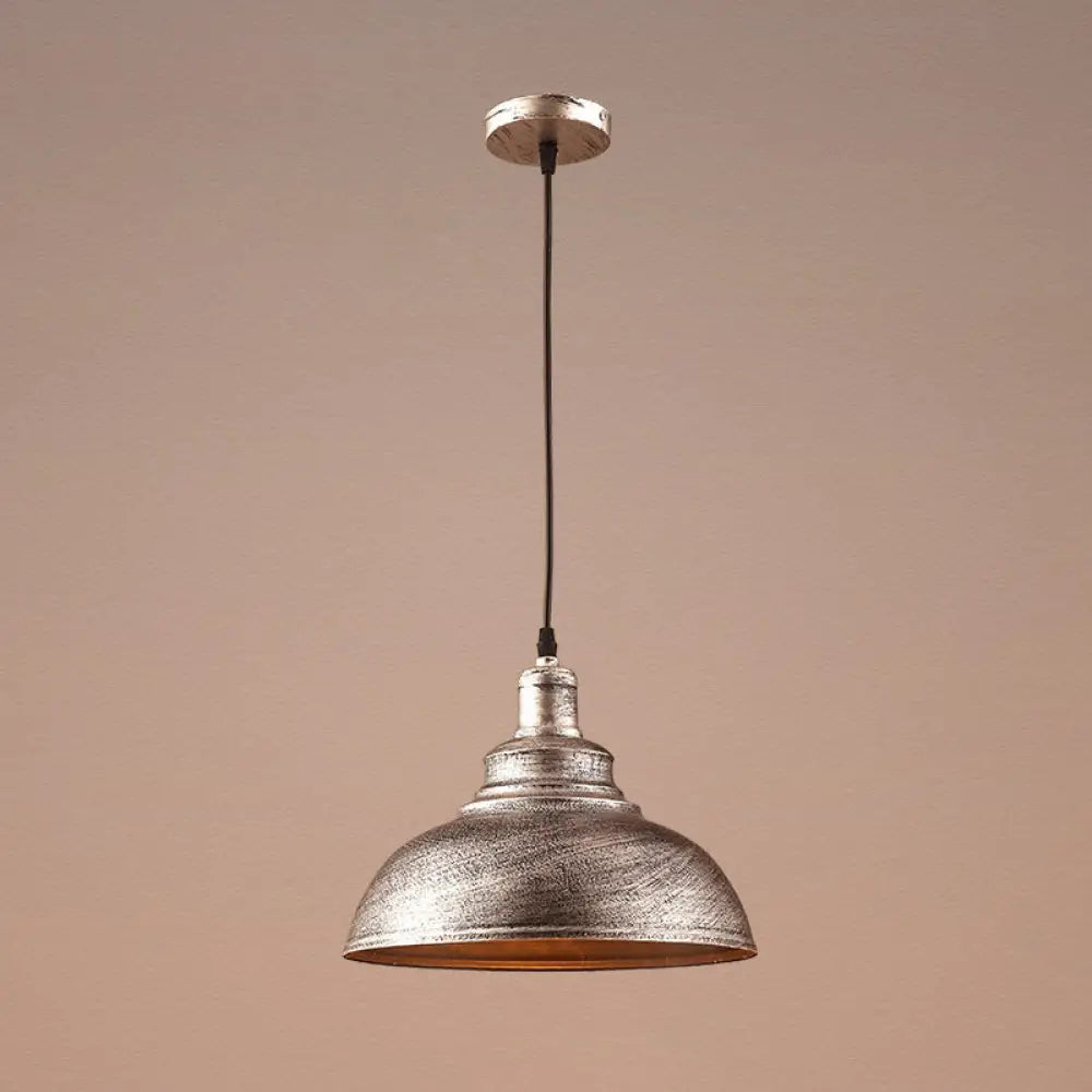 Vintage Metal Bowl Pendant Light With Painted Shade - Hanging Ceiling Fixture Silver / 11.5’