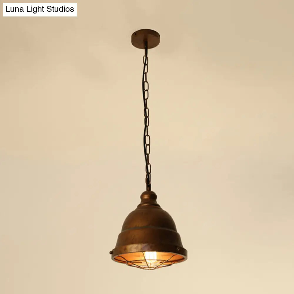 Vintage Metal Caged Hanging Ceiling Light - Rustic Pendant Lamp For Dining Room