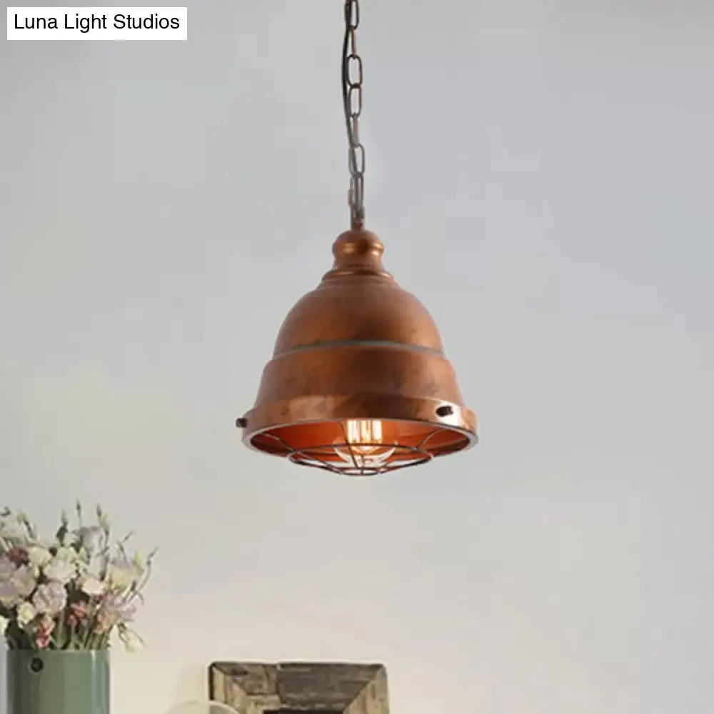 Vintage Metal Caged Ceiling Light - Rustic Dining Room Pendant Lamp