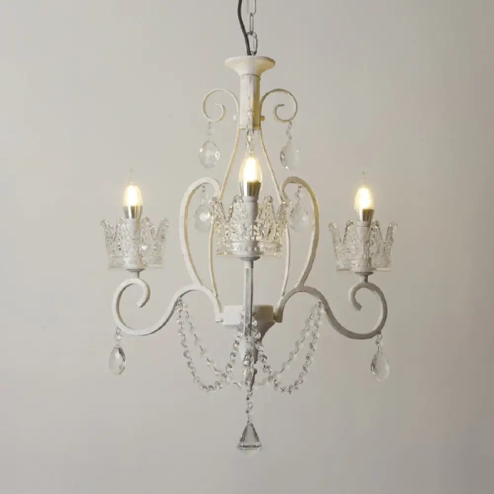 Vintage Metal Candelabra Ceiling Chandelier With Crystal Crown Elegant Living Room Light Fixture 3 /