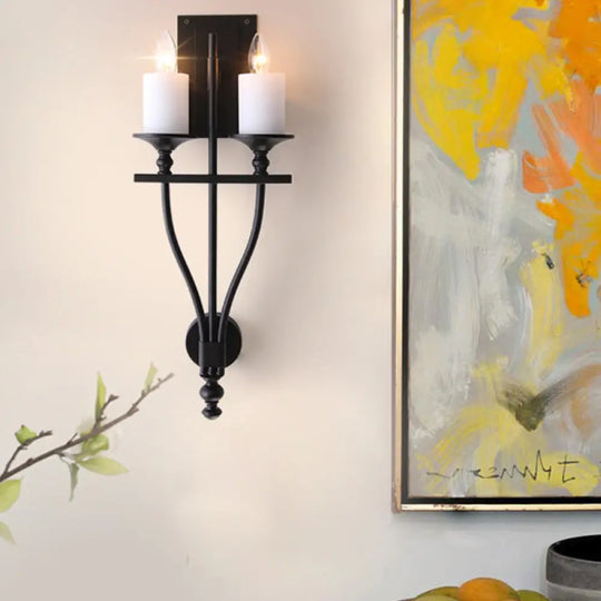 Vintage Metal Candle Study Wall Sconce Elegant 2-Light Yellow/White Lamp With Marble Shade White