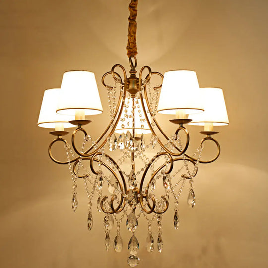 Vintage Metal Candlestick Chandelier With Crystal Strand - Gold Finish Ceiling Hang Light 5 / With