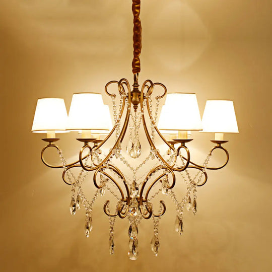 Vintage Metal Candlestick Chandelier With Crystal Strand - Gold Finish Ceiling Hang Light 6 / With