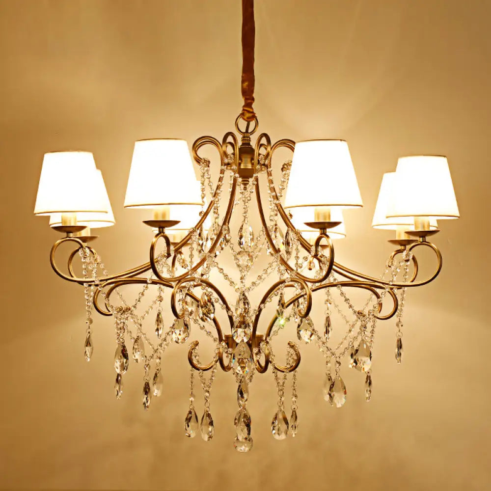 Vintage Metal Candlestick Chandelier With Crystal Strand - Gold Finish Ceiling Hang Light 8 / With