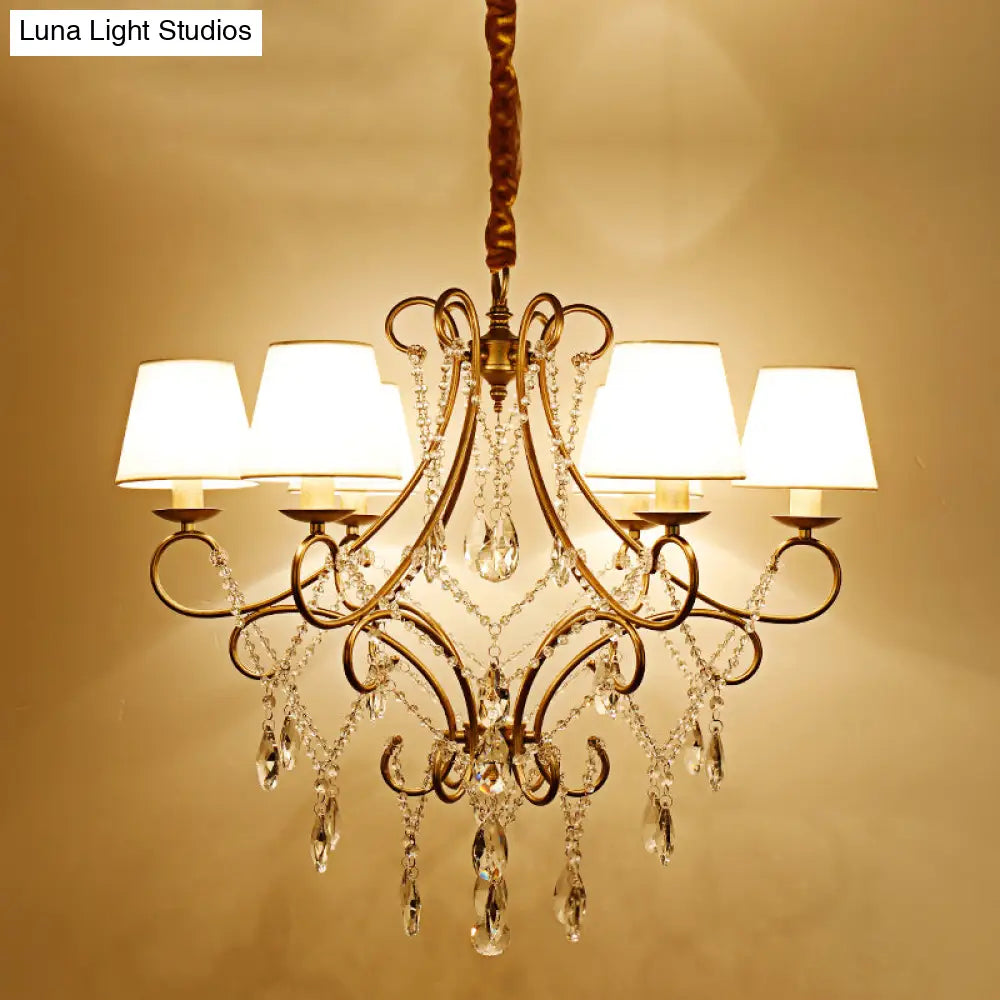 Vintage Metal Candlestick Chandelier With Crystal Strand - Gold Finish Ceiling Hang Light