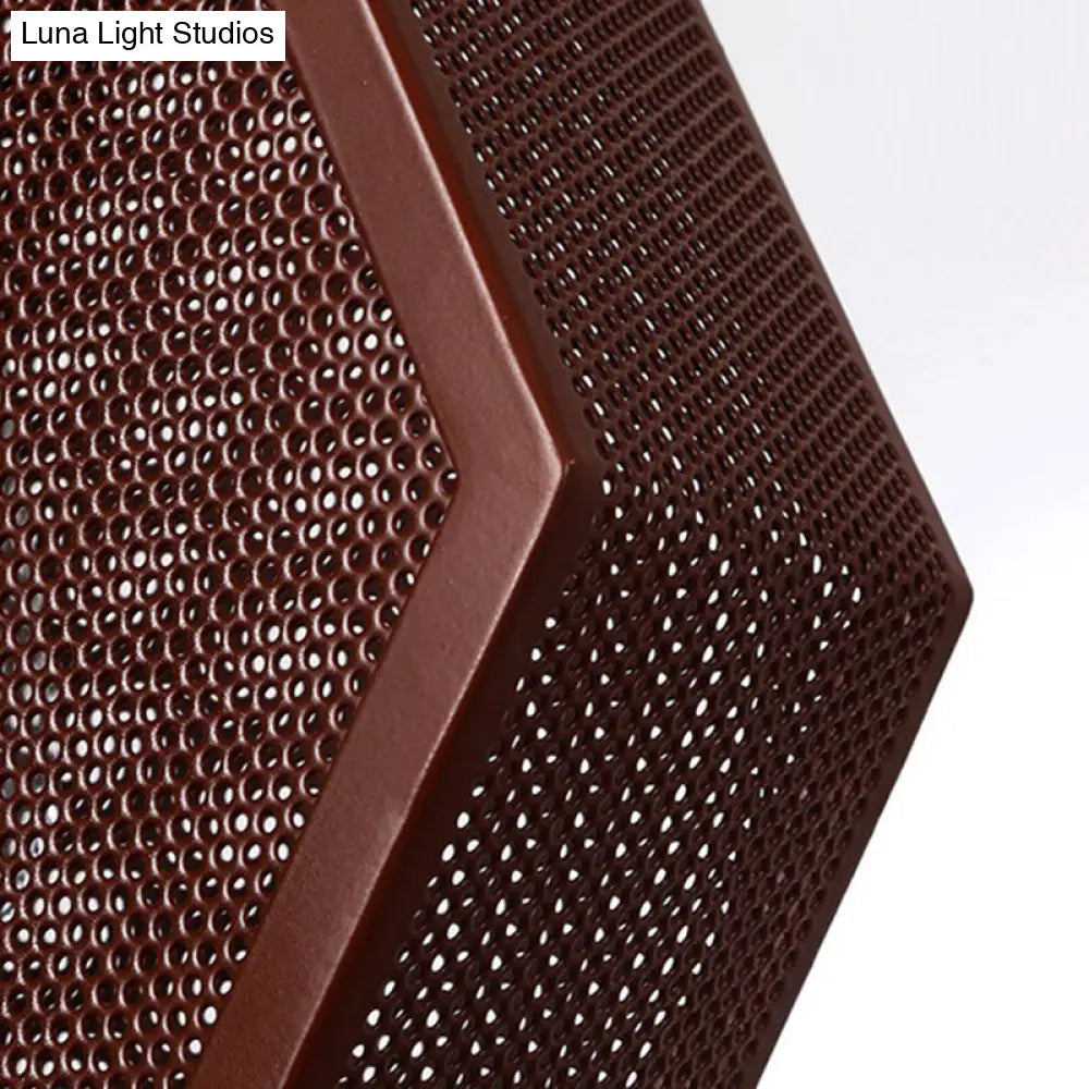 Vintage Metal Pendant Lamp With Pentagon Mesh Screen And Brown Finish - Available In 8/10 Width