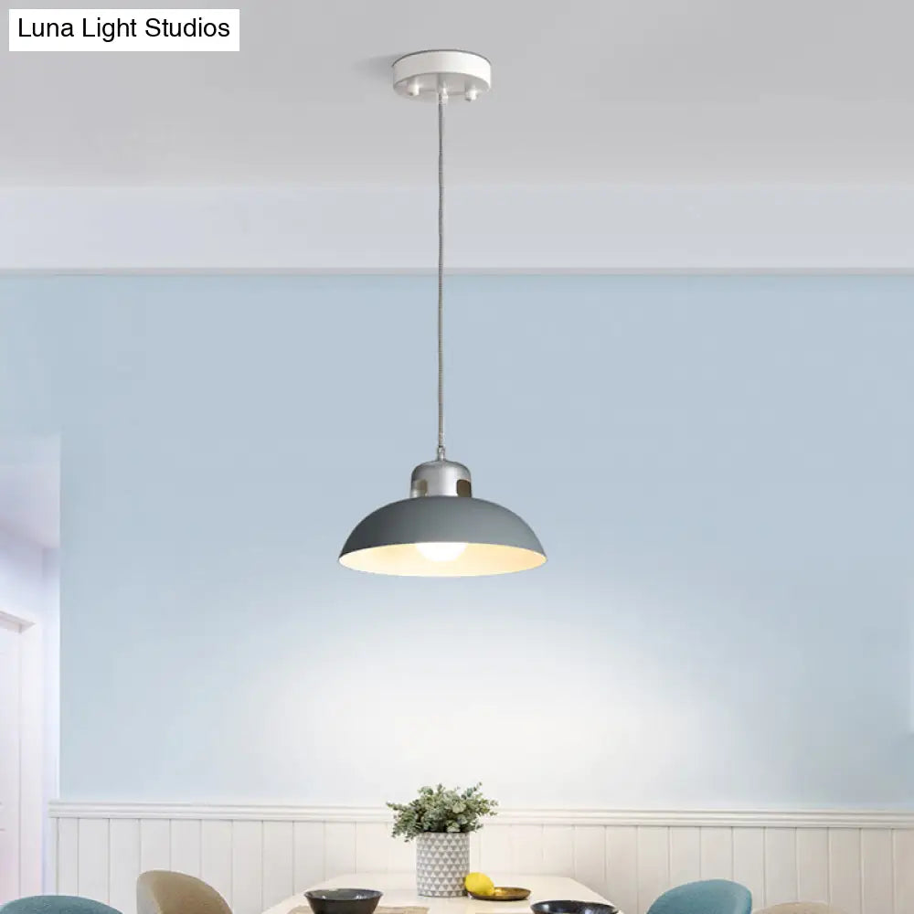 Vintage Metal Hanging Pendant Lamp With Domed Shade - 1 Light For Dining Room Black/Grey/White