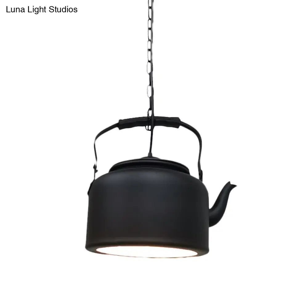 Vintage Metal Teapot Restaurant Pendant Ceiling Lamp With Led In Black/Gold/Matte Black Finish