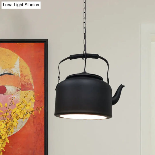 Vintage Metal Teapot Restaurant Pendant Ceiling Lamp With Led In Black/Gold/Matte Black Finish Matte