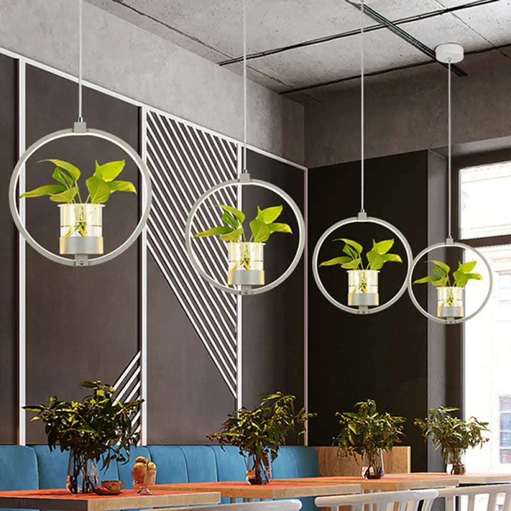 Vintage Metal Led Pendant Light: Circle Hanging Bulb Fixture For Restaurants - Black/Grey/White Grey