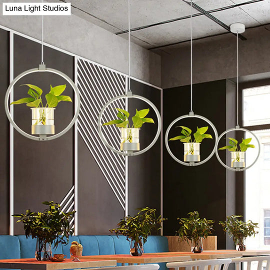 Vintage Metal Led Pendant Light For Restaurants - Black/Grey/White Circle Hang Fixture With 1 Bulb