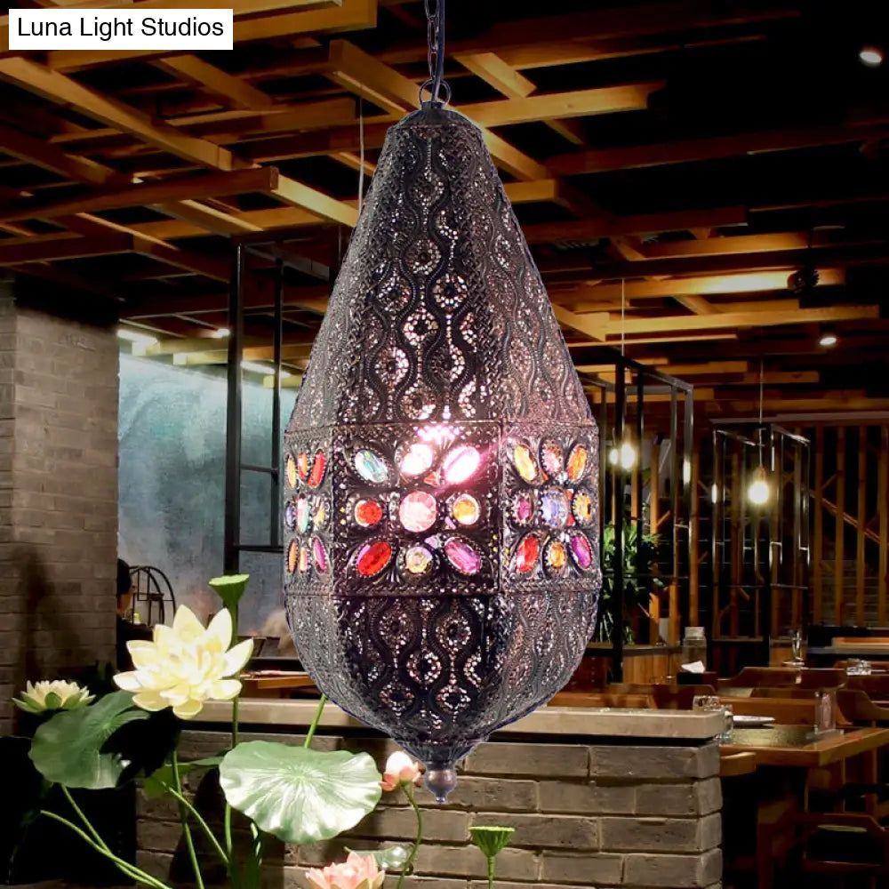 Vintage Metal Pendant Lamp With Purple/Green Droplet Design - Restaurant Suspension Lighting