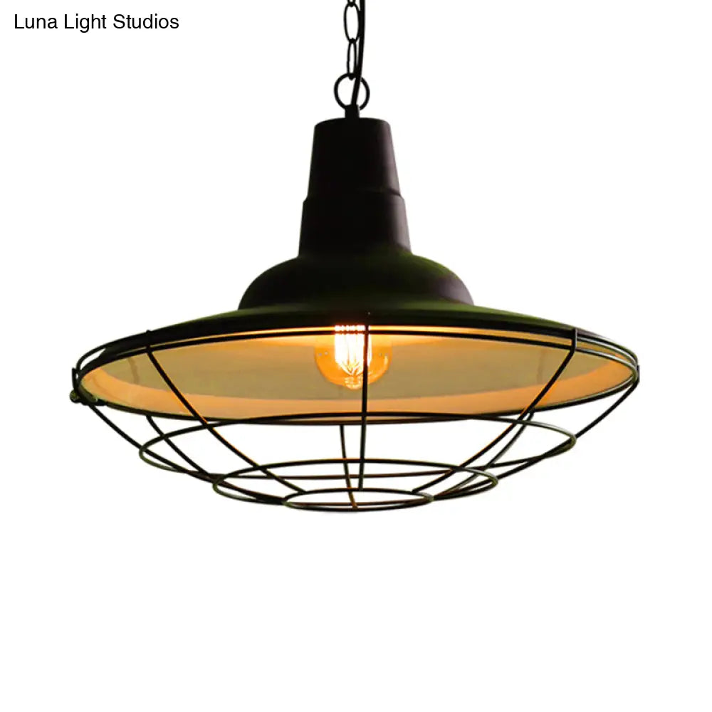 Vintage Metal Pendant Light - Stylish Wire Frame Ceiling Lamp | 1-Light Restaurant Hanging Fixture