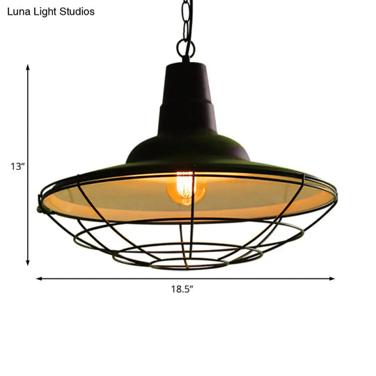 Vintage Metal Pendant Light - Stylish 1-Light Restaurant Lamp In Black