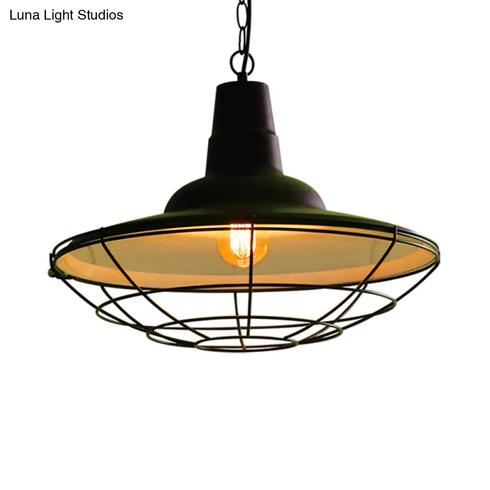 Vintage Metal Pendant Light - Stylish 1-Light Restaurant Lamp In Black