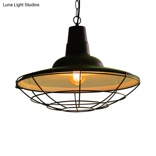 Vintage Metal Pendant Light - Stylish 1-Light Restaurant Lamp In Black