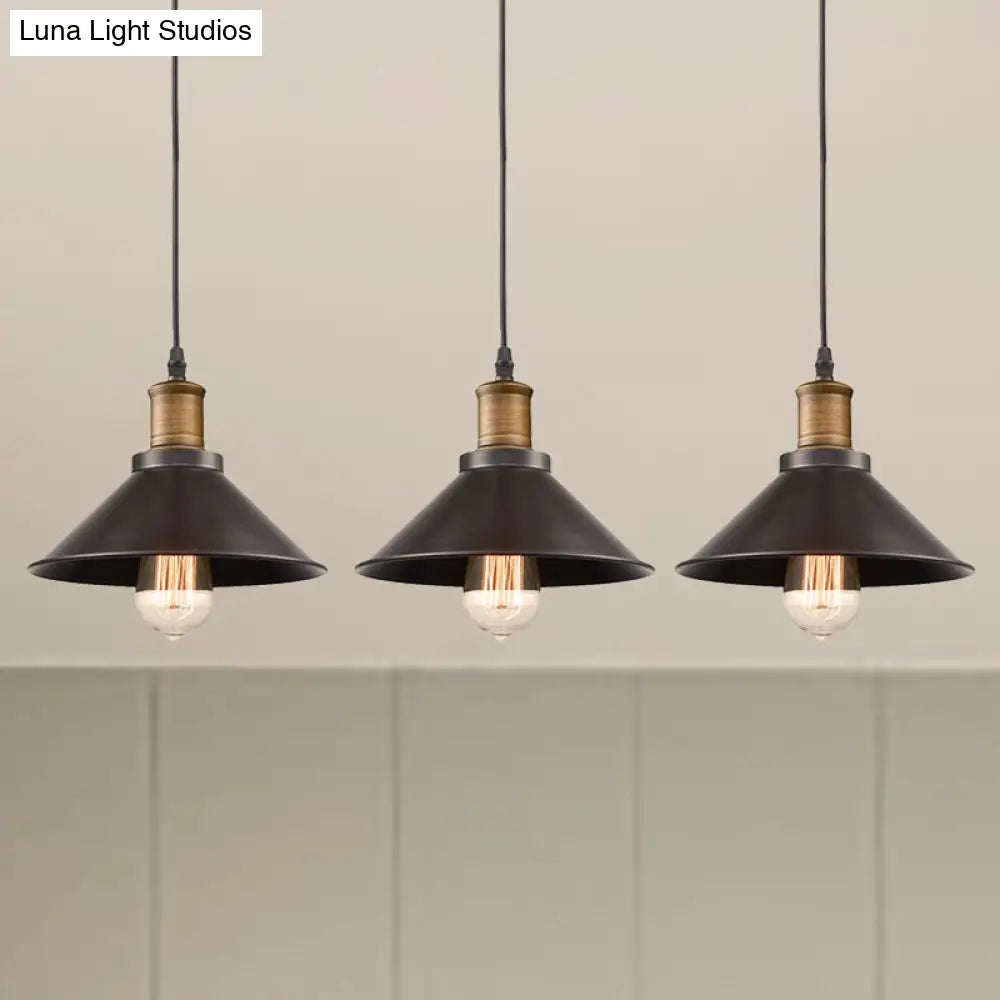 Vintage Metal Pendant Lights - Set Of 3 Cone Shades For Restaurants/Ceiling Hanging Black 1-Light