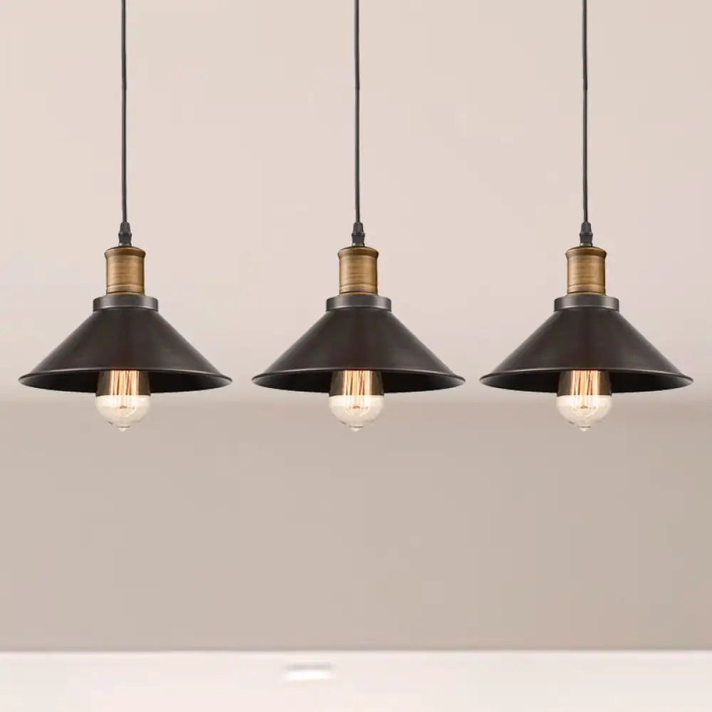 Vintage Metal Pendant Lights - Set Of 3 Cone Shades For Restaurants/Ceiling Hanging Black 1-Light