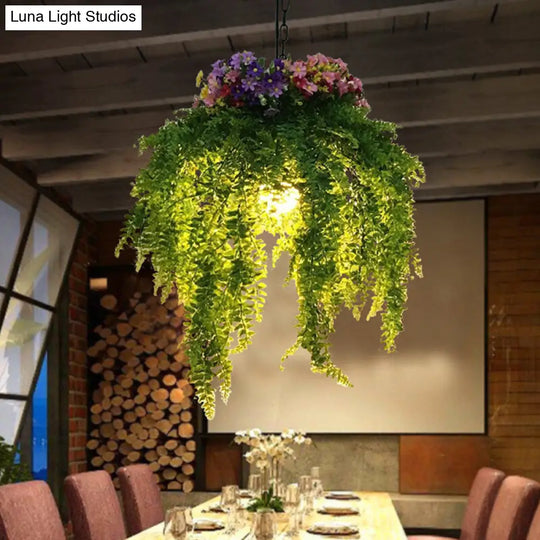 Vintage 1-Light Green Metal Plant Drop Lamp: Restaurant Led Pendant Lighting