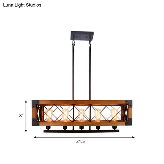 Traditional Metal Island Light In Dark Wood Finish With 5 Bulbs For Dining Room