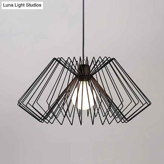 Vintage Metal Spider Web Café Pendant Light Fixture - 1-Light Hanging Lamp Black