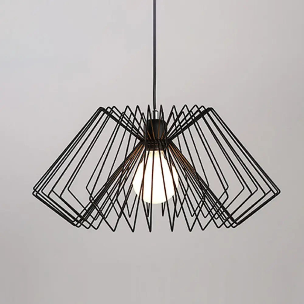 Vintage Metal Spider Web Hanging Lamp - 1-Light Pendant Fixture For Cafes Black