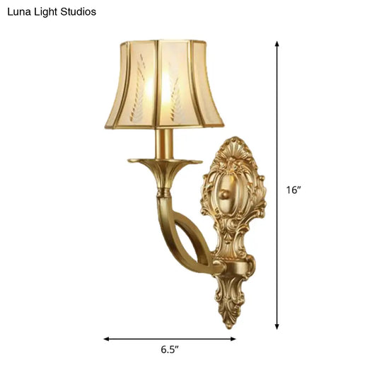 Vintage Metal Wall Mounted Lamp: Swooping Arm Gold Sconce Light With Opaque Glass Shade