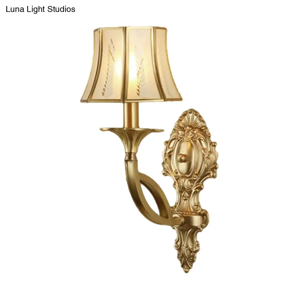 Vintage Metal Wall Mounted Lamp: Swooping Arm Gold Sconce Light With Opaque Glass Shade