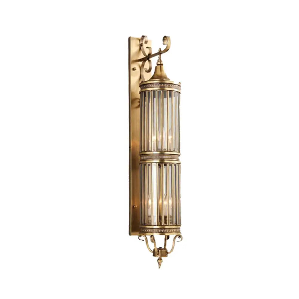 Vintage Metal Wall Sconce Lamp - Cylinder Bedroom Lighting With 6-Head Brass/Bronze Finish Brass