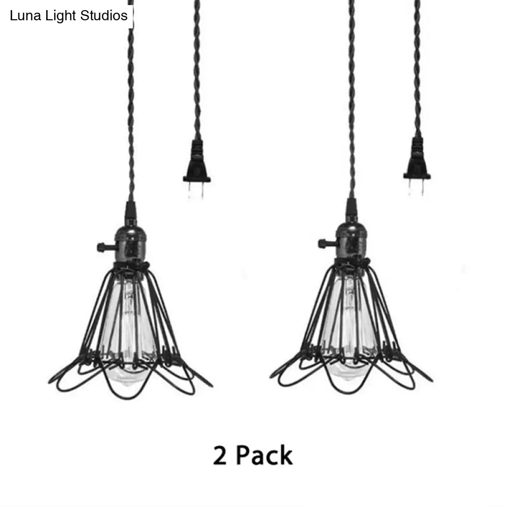 Vintage Metal Wire Pendant Light With Plug-In Cord For Kitchen