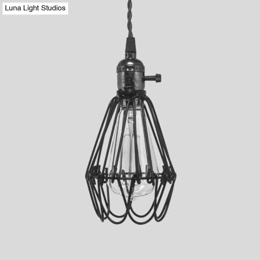Vintage Metal Wire Pendant Light With Plug-In Cord For Kitchen