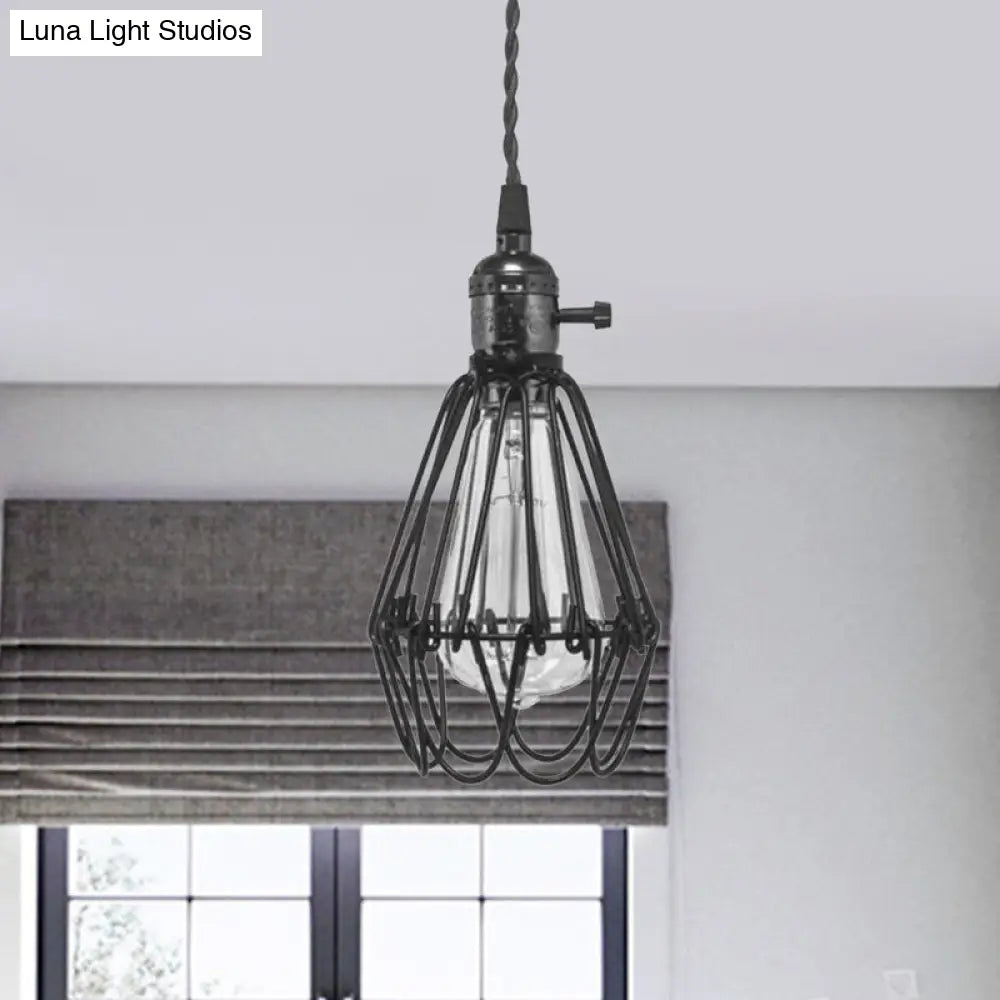 Vintage Metal Wire Pendant Light With Plug-In Cord - Kitchen Mini Suspension Lamp