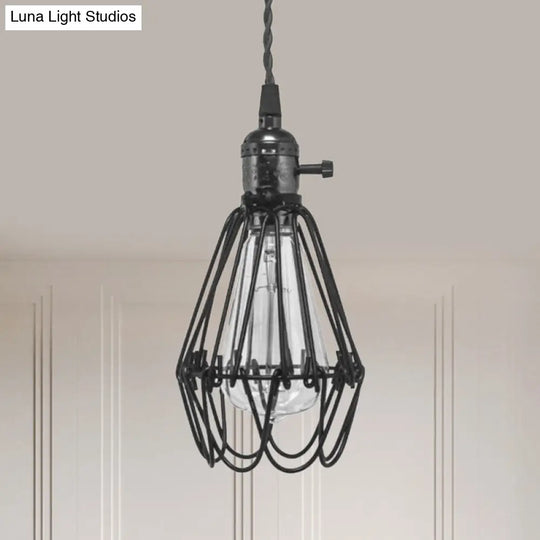 Vintage Metal Wire Pendant Light With Plug-In Cord - Kitchen Mini Suspension Lamp Black / 1