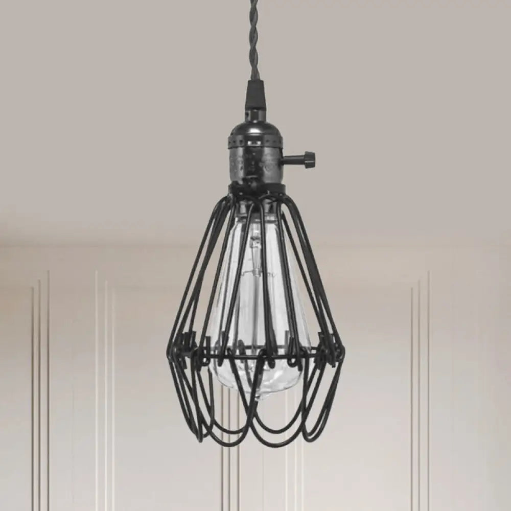 Vintage Metal Wire Pendant Light With Plug-In Cord For Kitchen Black / 1