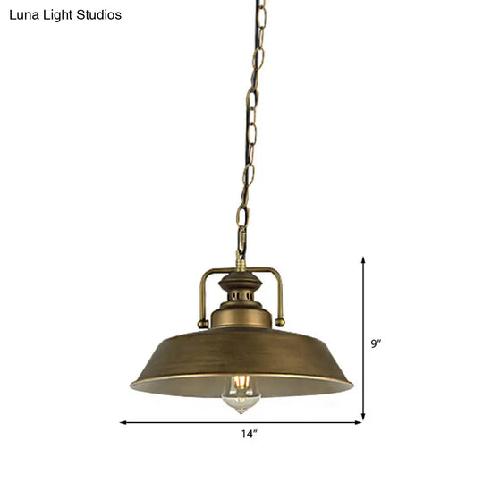 Vintage Metallic Barn Shade Pendant Lamp - Antique Brass 1 Head Ceiling Light For Dining Room