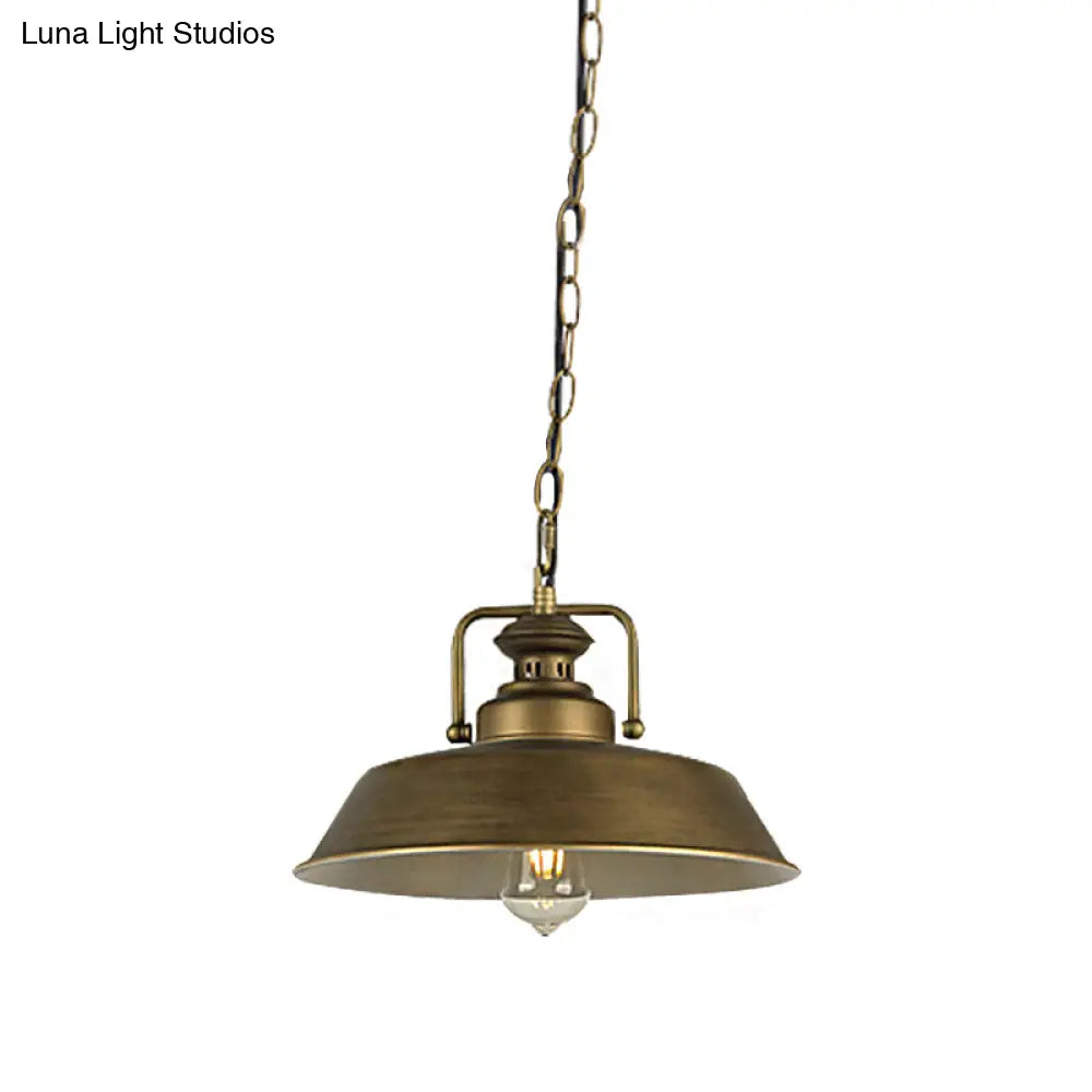Vintage Metallic Barn Shade Pendant Lamp - Antique Brass Ceiling Light For Dining Room