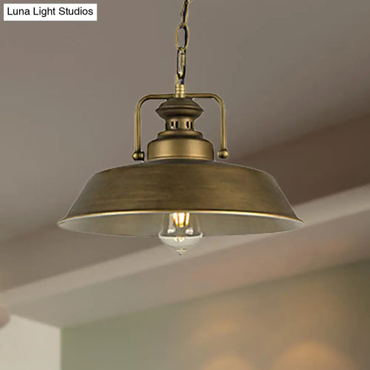 Vintage Metallic Barn Shade Pendant Lamp - Antique Brass 1 Head Ceiling Light For Dining Room
