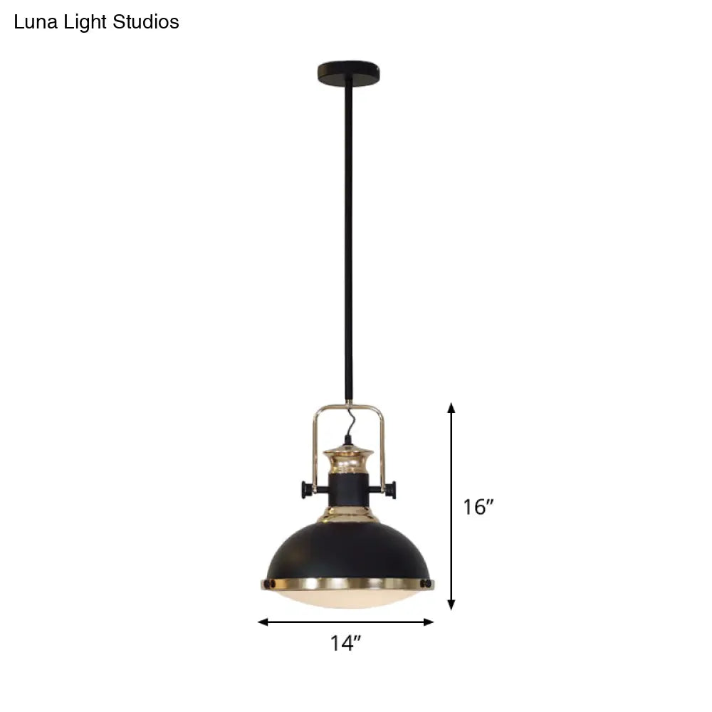 Vintage Metallic Black Drop Pendant Light With Handle - 1-Bulb Restaurant Hanging Ceiling Lamp