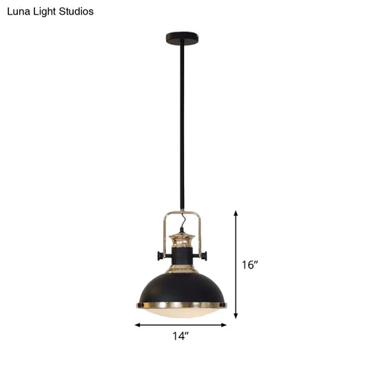 Vintage Metallic Black Drop Pendant Light With Handle - 1-Bulb Restaurant Hanging Ceiling Lamp