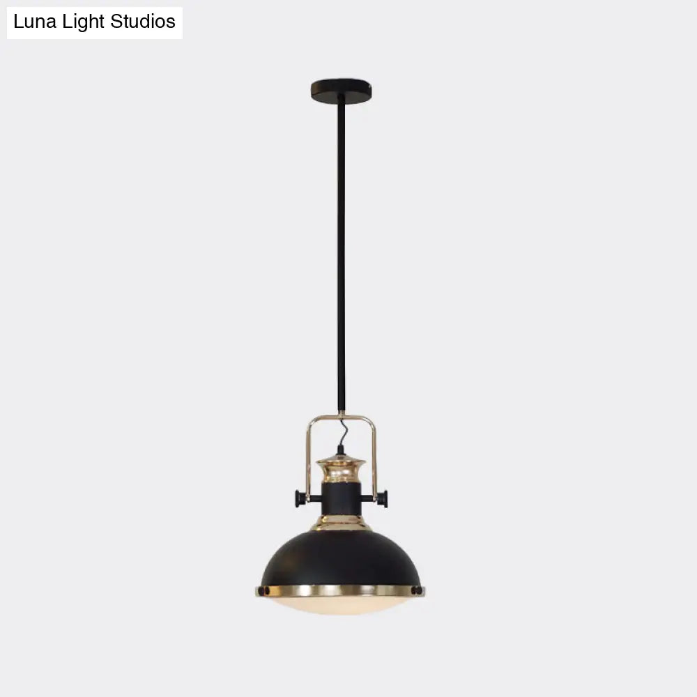 Vintage Metallic Black Drop Pendant Light With Handle - 1-Bulb Restaurant Hanging Ceiling Lamp