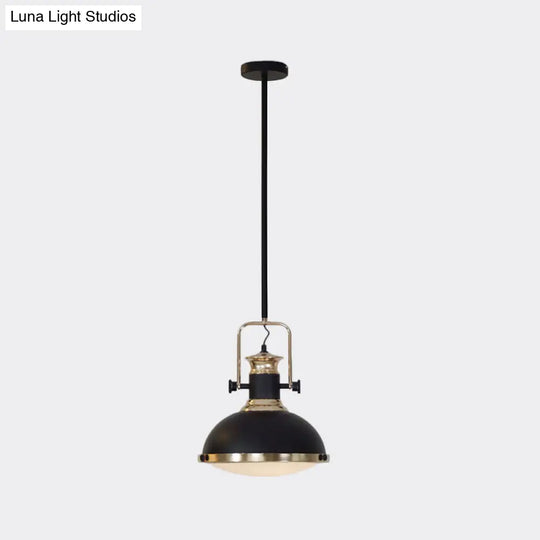 Vintage Metallic Black Pendant Light: 1-Bulb Restaurant Ceiling Lamp With Handle