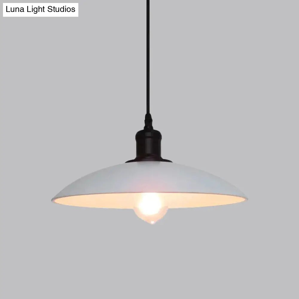 Vintage Single-Bulb Metallic Pendant Lamp With Shallow Bowl Shade - Ceiling Hang Light For Living