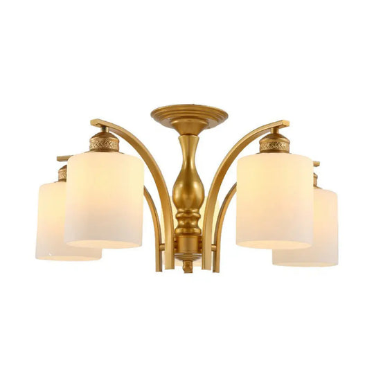 Vintage Metallic Branch Flush Mount Light With Cream Glass Shade - Perfect For Living Room