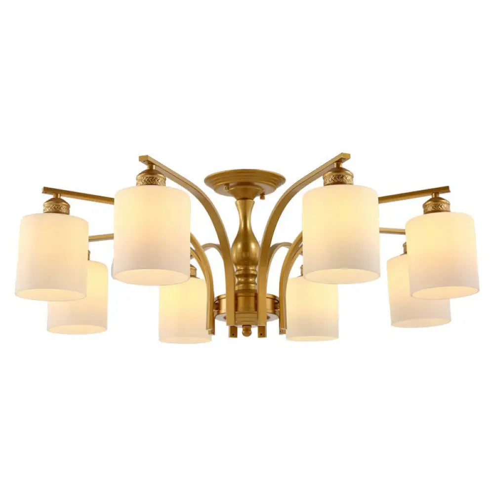 Vintage Metallic Branch Flush Mount Light With Cream Glass Shade - Perfect For Living Room