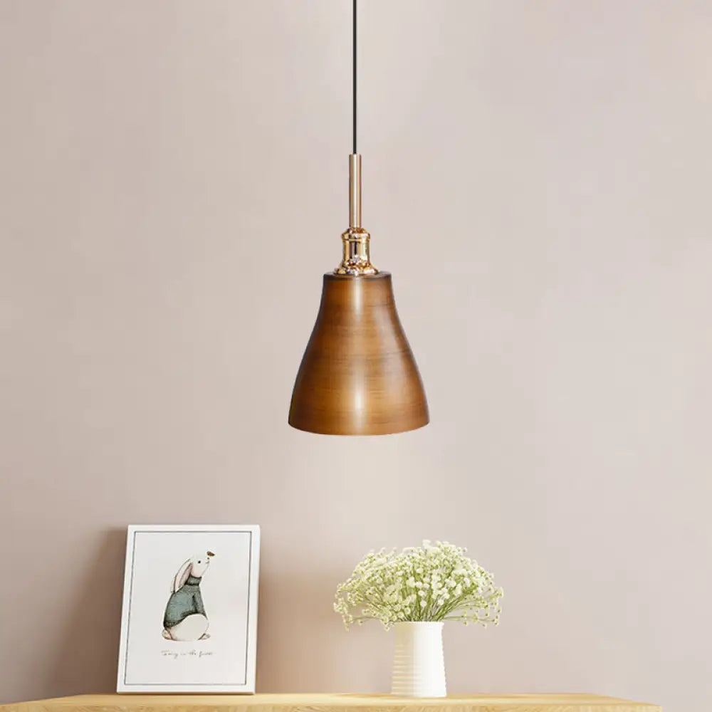 Vintage Metallic Cone/Bowl Pendant Light – 6’/11’ Wide 1-Light Brown Finish For Dining Room