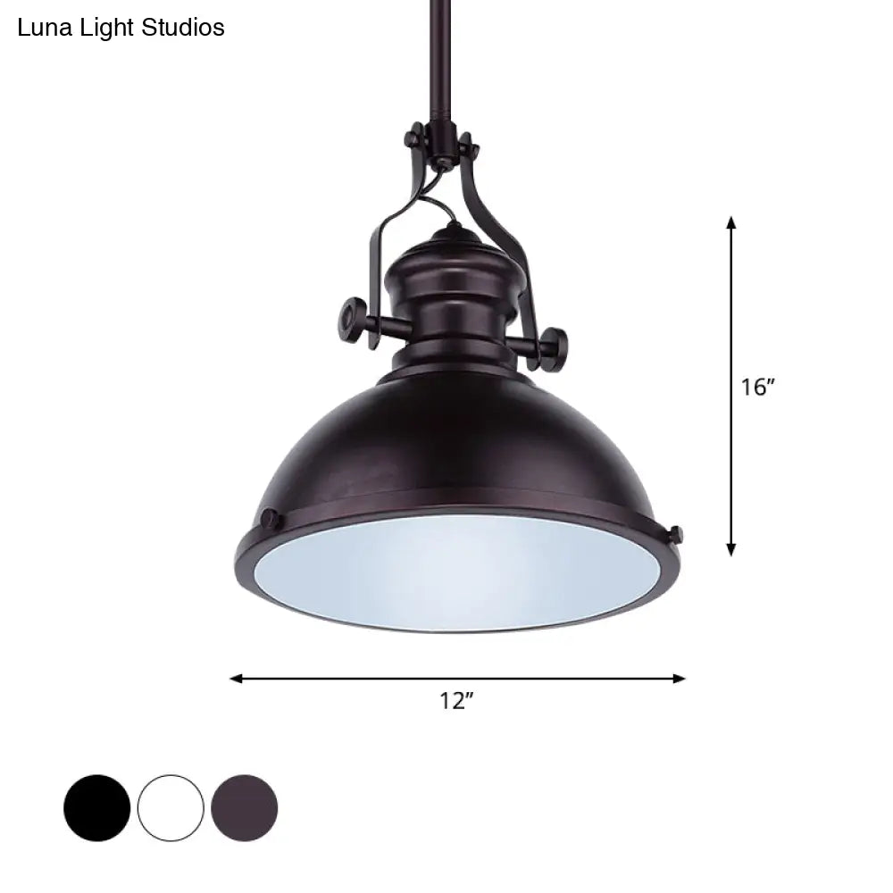 Vintage Metallic Dome Pendant Light - Black/White/Purple Finish With Glass Diffuser