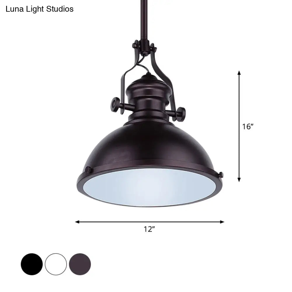 Vintage Metallic Domed Ceiling Light With Glass Diffuser - Black/White/Purple Finish 1 Pendant